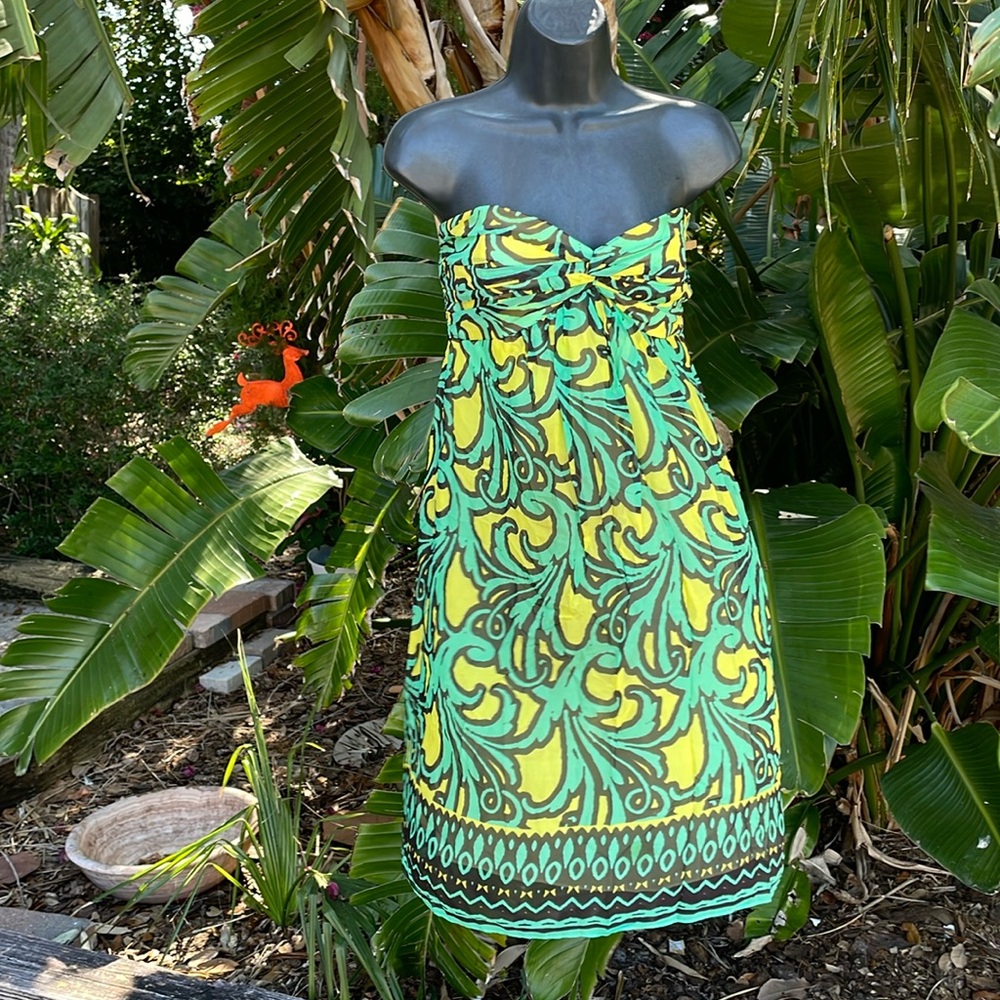 Milly strapless silk scarf print dress